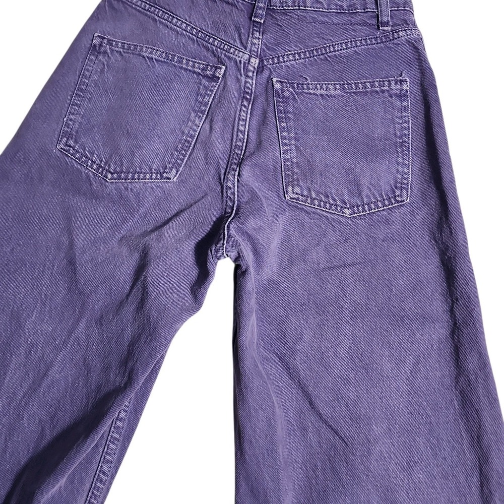 ZARA Purple High Waisted Wide Leg Jeans USA 2 Retro Colorful Denim Pants Boho - Picture 11 of 12